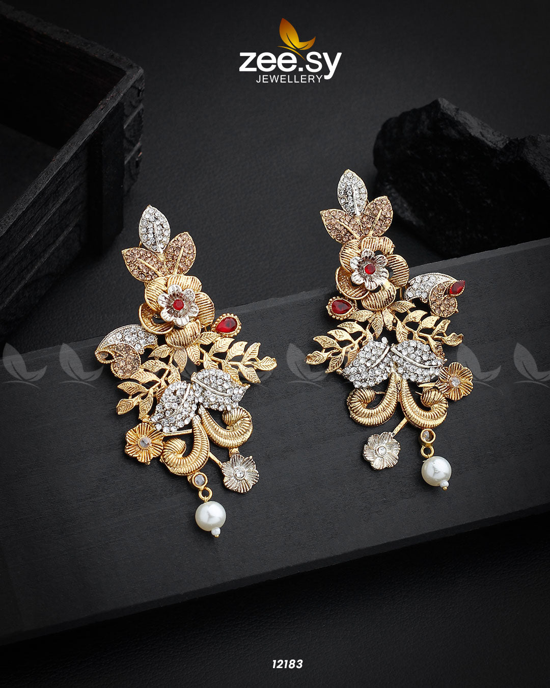 Floral Earrings - by - Libasekhas UK - Registered Vendor of : Zeesy - 100% Original Designer Dresss