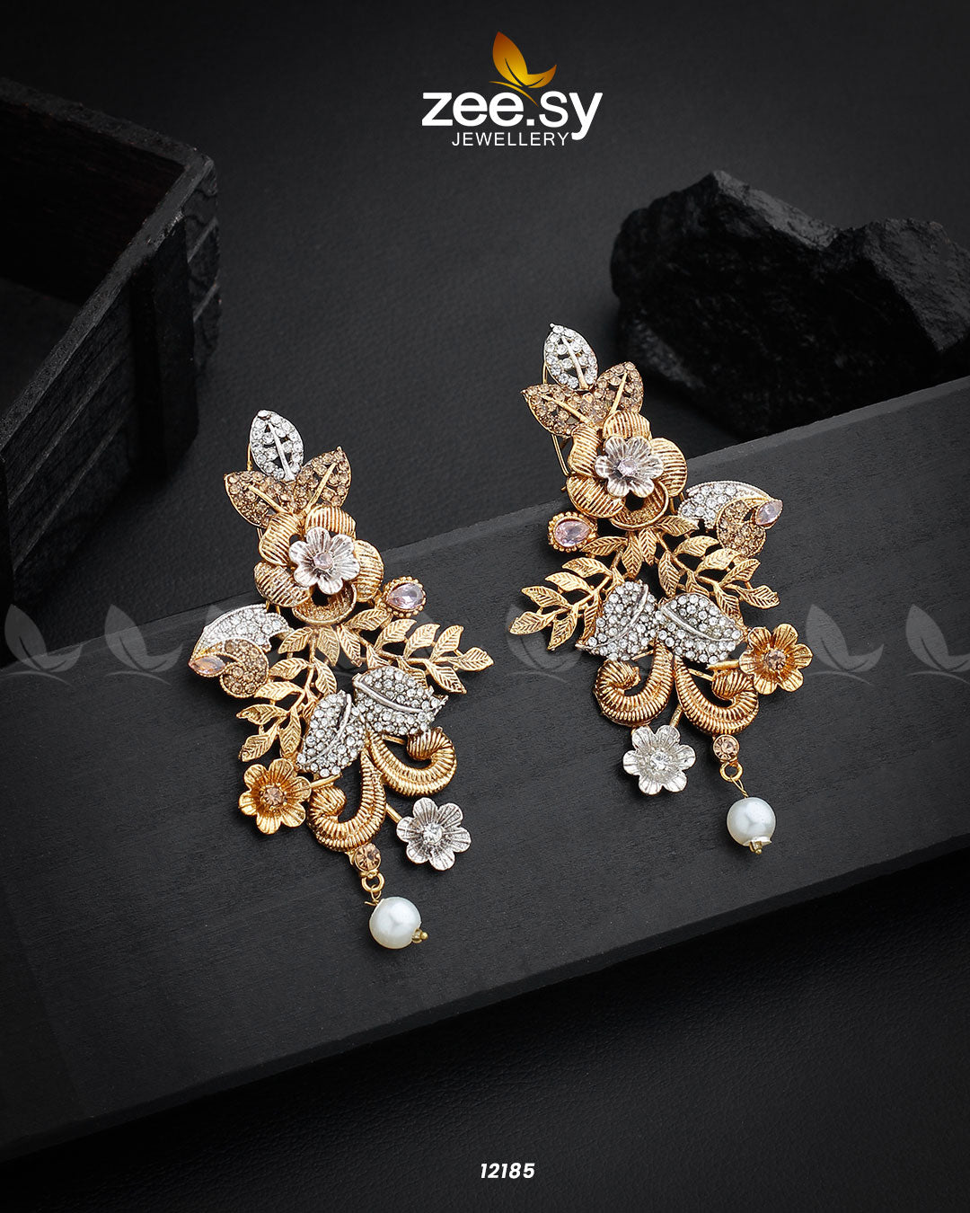 Floral Earrings - by - Libasekhas UK - Registered Vendor of : Zeesy - 100% Original Designer Dresss