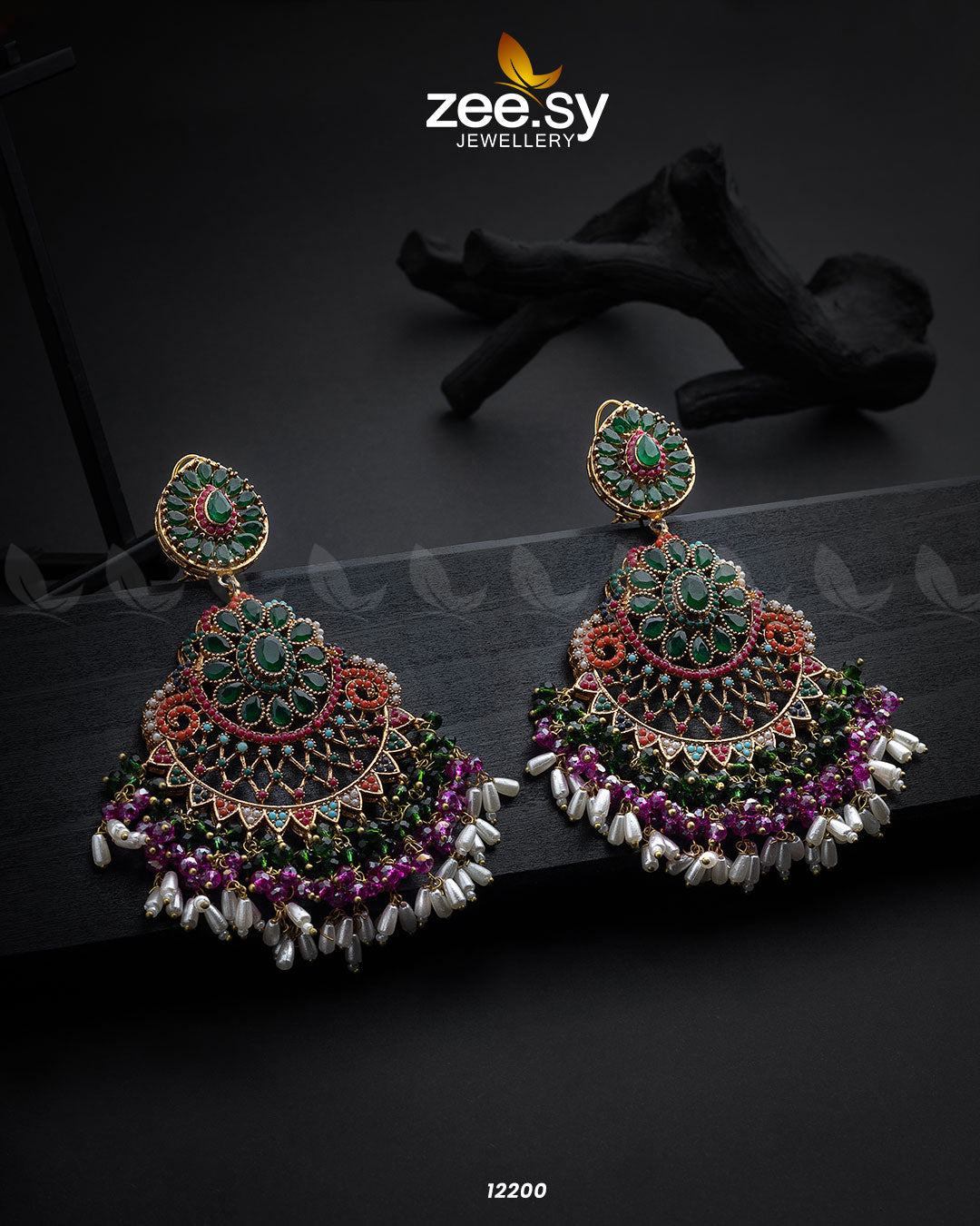 Lahza Naurattan Earrings - by - Libasekhas UK - Registered Vendor of : Zeesy - 100% Original Designer Dresss