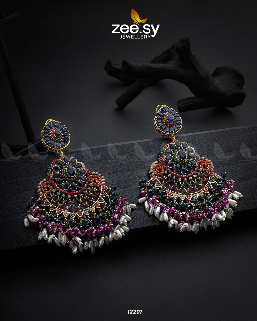 Lahza Naurattan Earrings - by - Libasekhas UK - Registered Vendor of : Zeesy - 100% Original Designer Dresss
