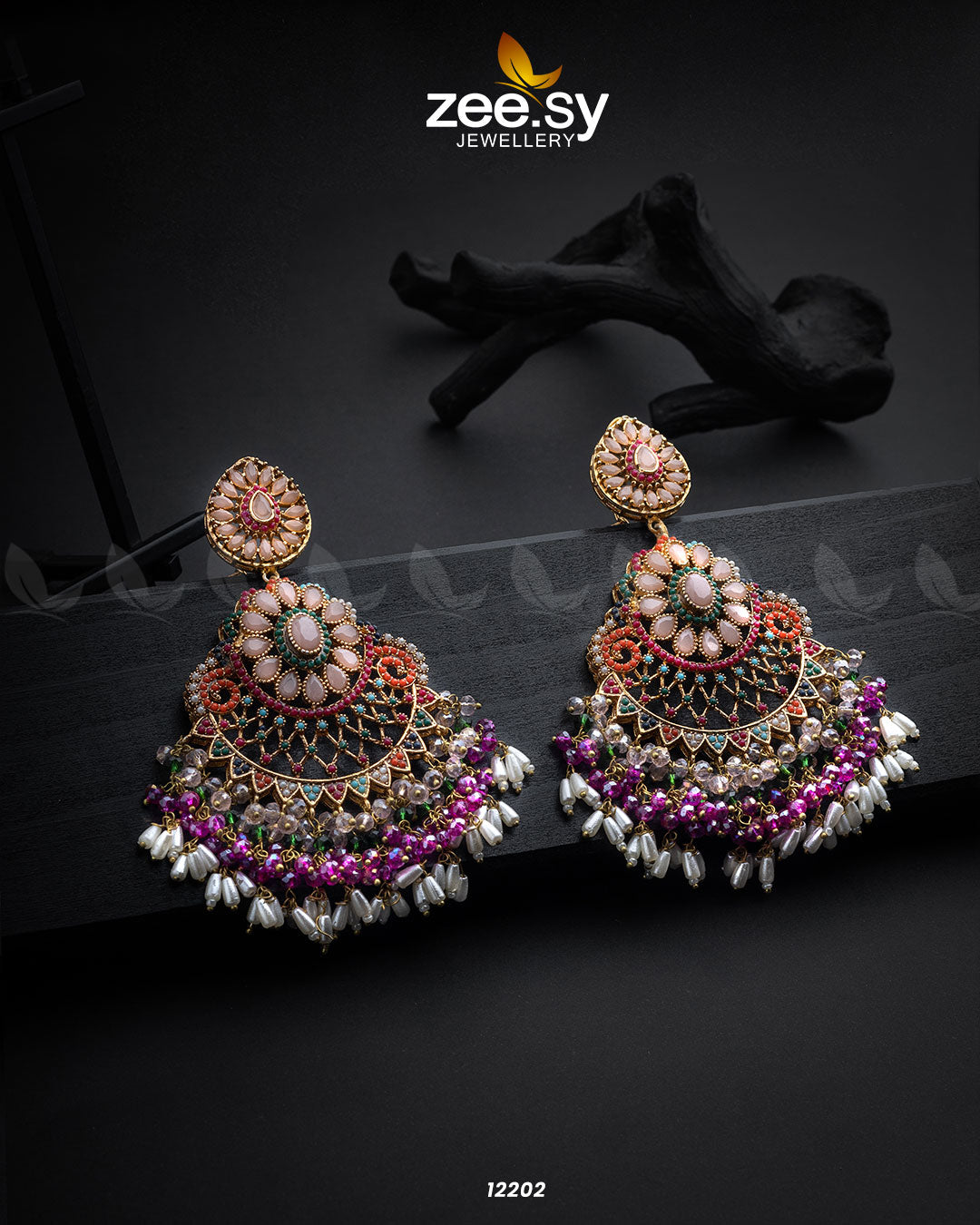 Lahza Naurattan Earrings - by - Libasekhas UK - Registered Vendor of : Zeesy - 100% Original Designer Dresss