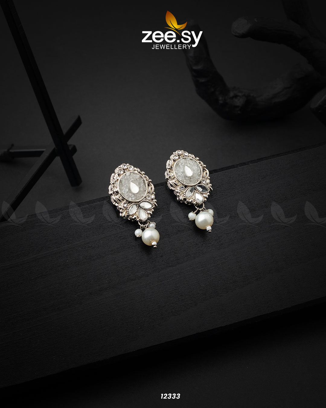 Limestone Crush Studs Earrings - by - Libasekhas UK - Registered Vendor of : Zeesy - 100% Original Designer Dresss