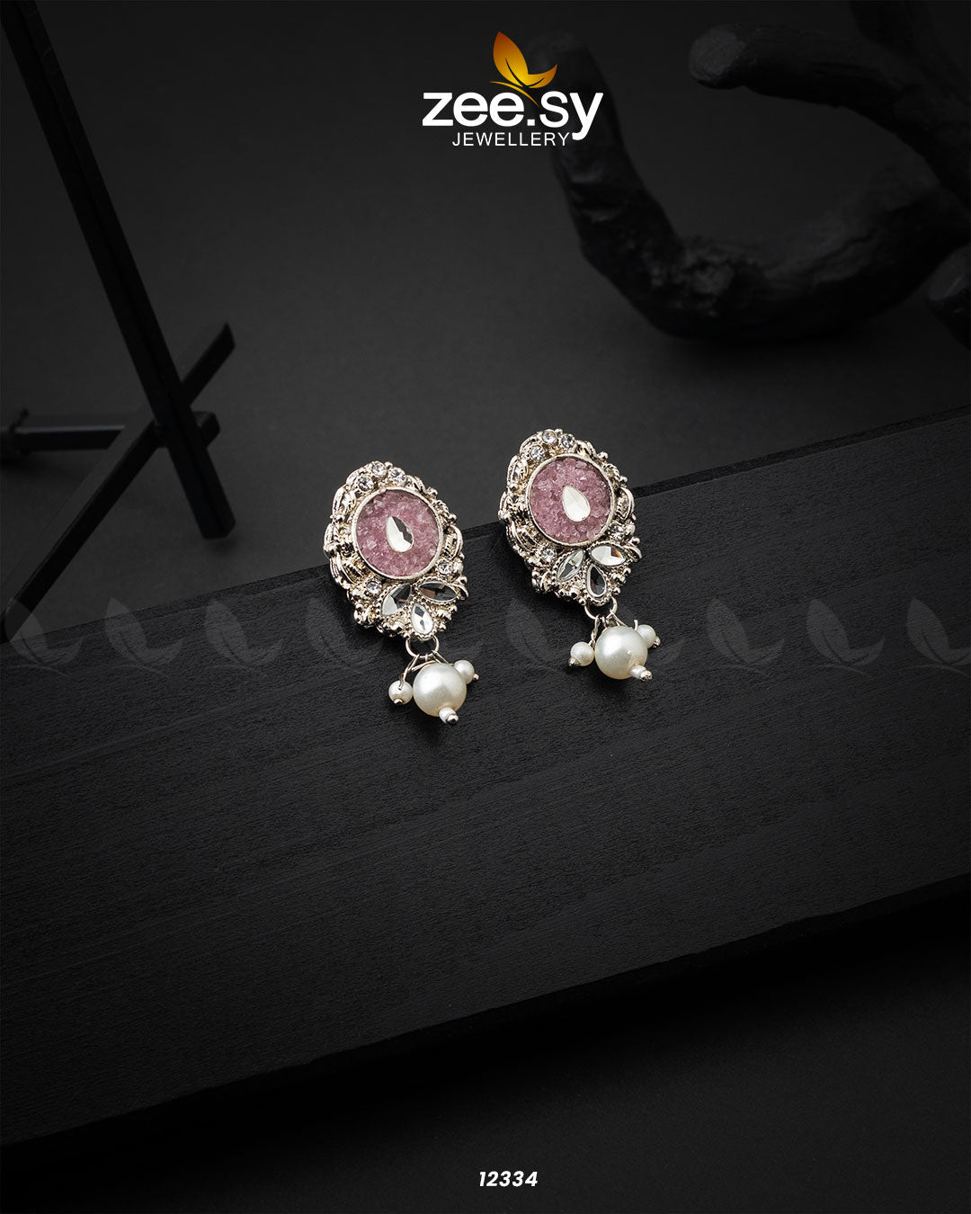 Limestone Crush Studs Earrings - by - Libasekhas UK - Registered Vendor of : Zeesy - 100% Original Designer Dresss