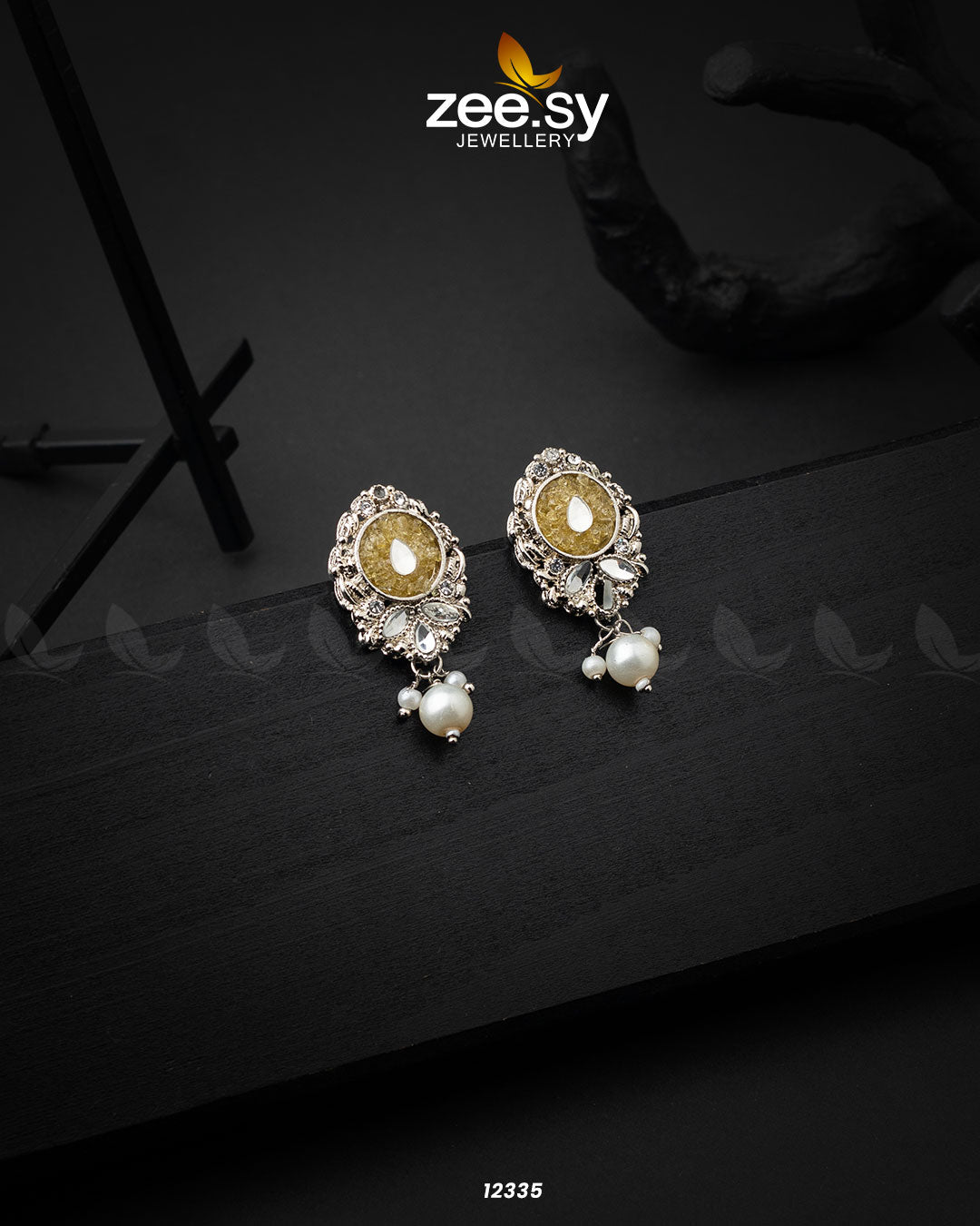 Limestone Crush Studs Earrings - by - Libasekhas UK - Registered Vendor of : Zeesy - 100% Original Designer Dresss