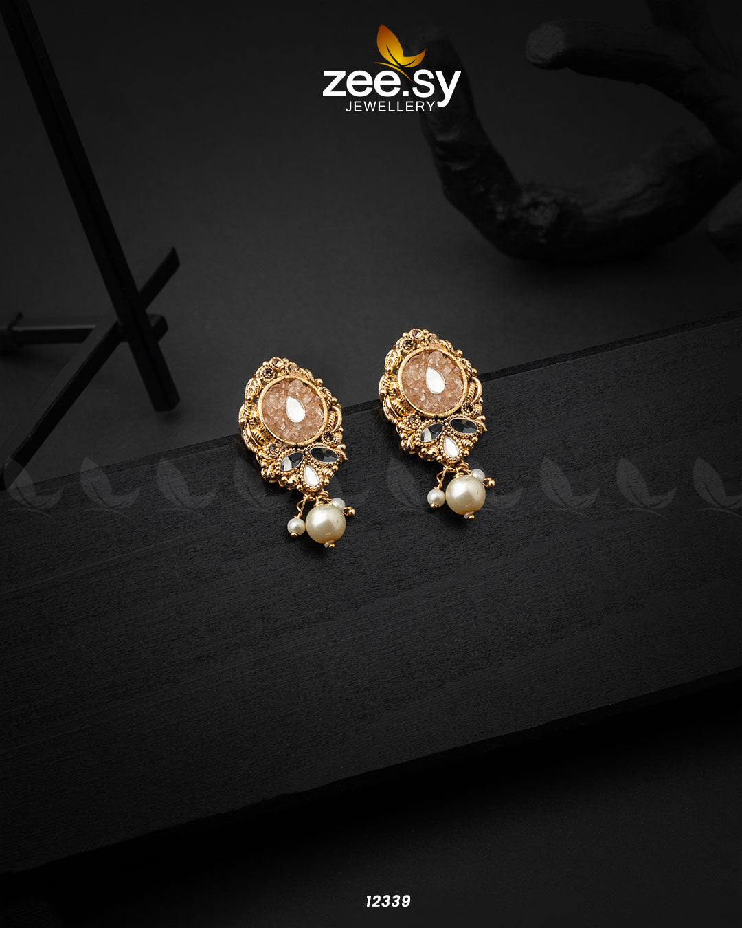 Quartz Earrings - by - Libasekhas UK - Registered Vendor of : Zeesy - 100% Original Designer Dresss