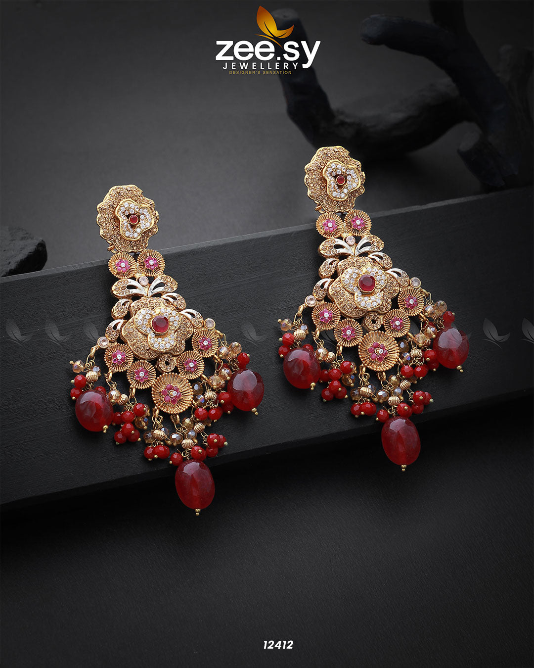 Flower Earrings - by - Libasekhas UK - Registered Vendor of : Zeesy - 100% Original Designer Dresss