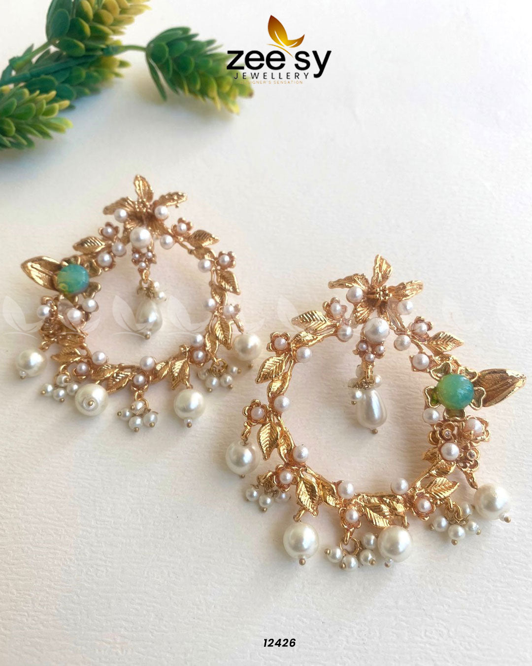 Leaf Earrings - by - Libasekhas UK - Registered Vendor of : Zeesy - 100% Original Designer Dresss