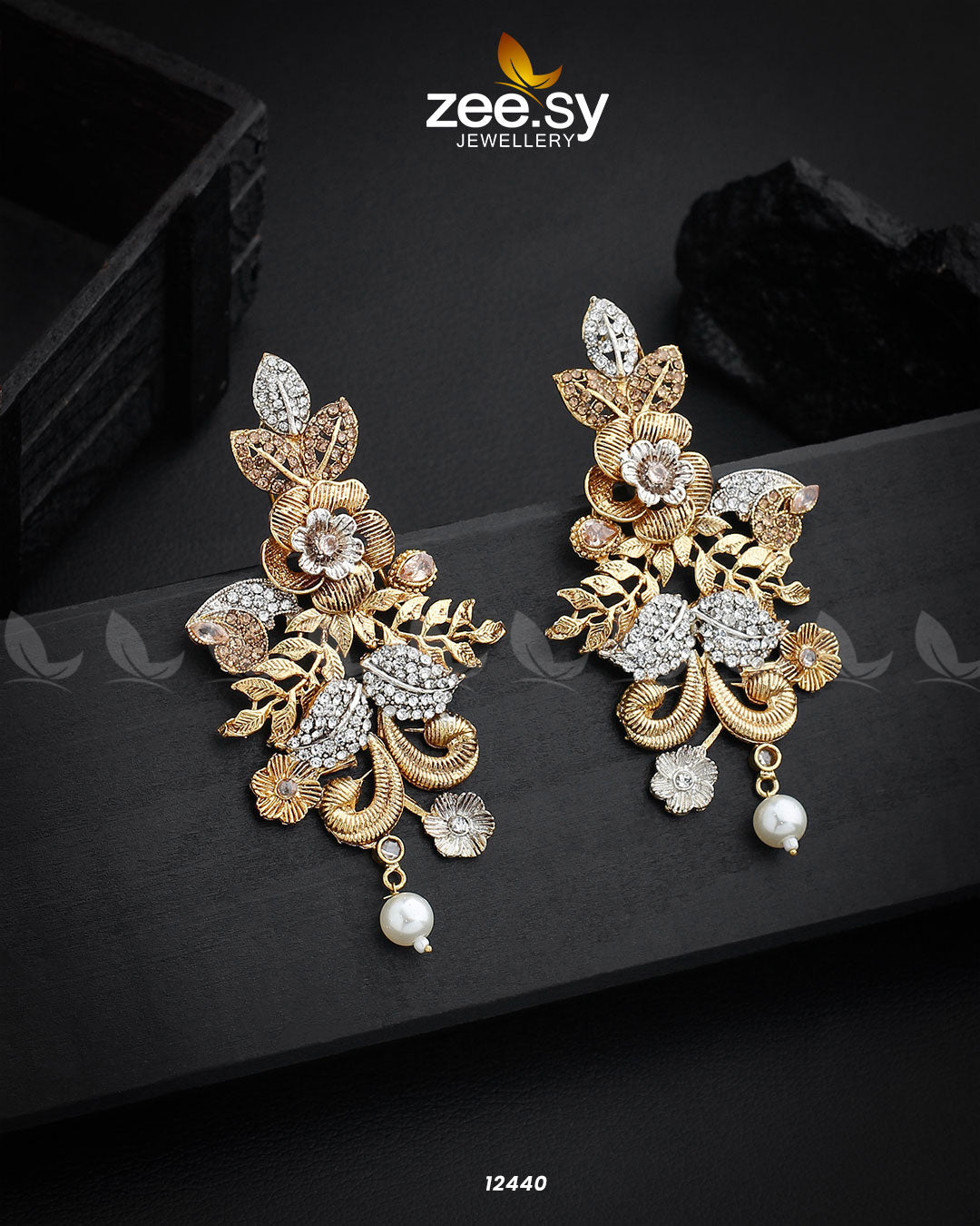 Floral Earrings - by - Libasekhas UK - Registered Vendor of : Zeesy - 100% Original Designer Dresss