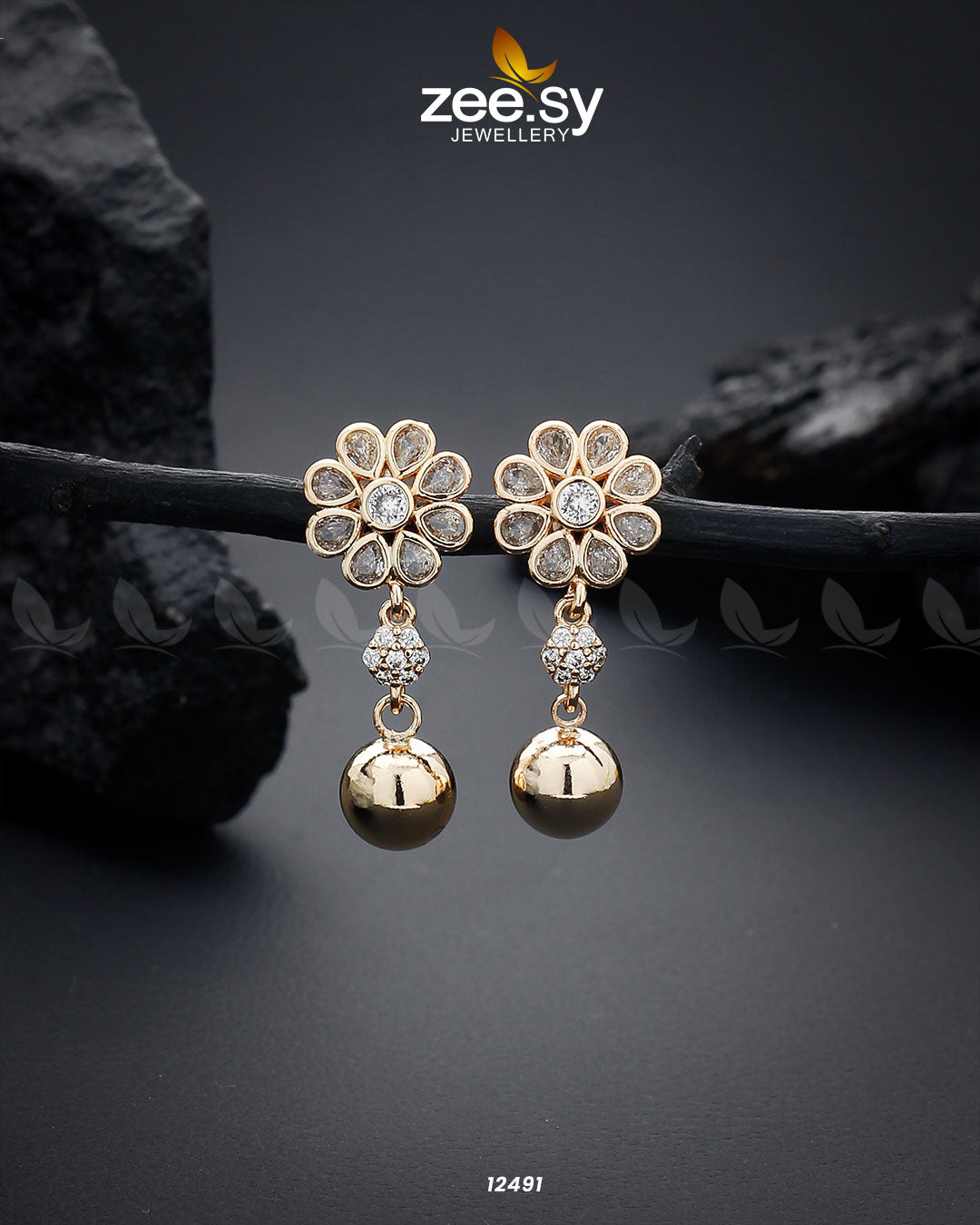 Glossy Flower Earring - by - Libasekhas UK - Registered Vendor of : Zeesy - 100% Original Designer Dresss