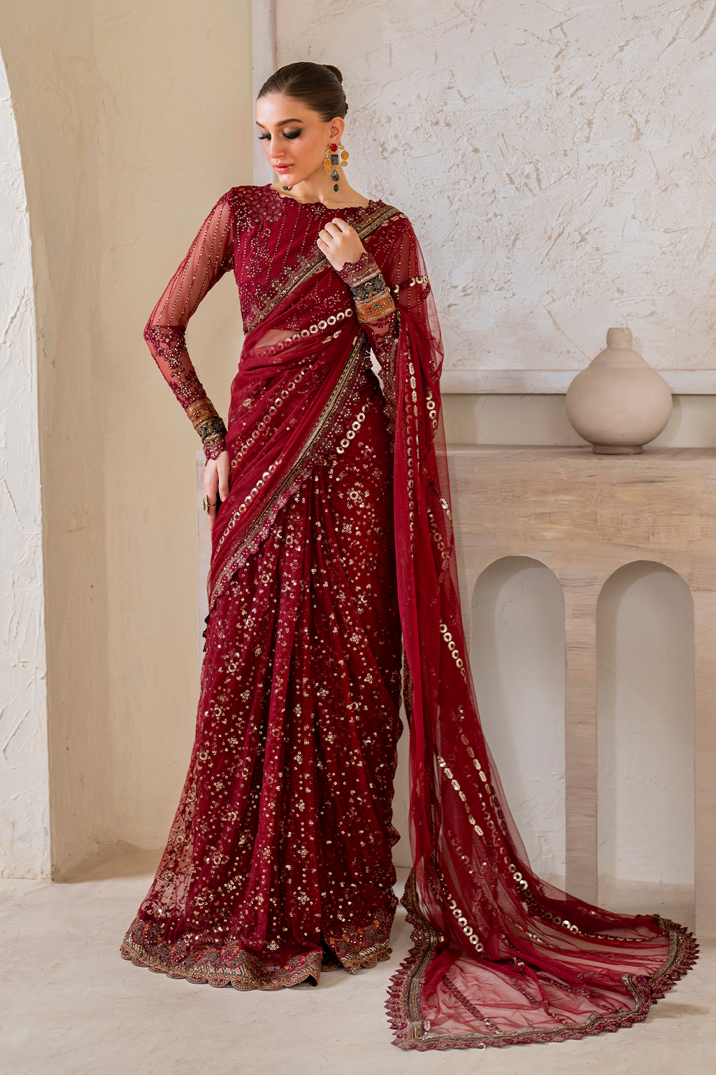 Iznik | Chinnon Chiffon | CC-49 Embroidered Net - by - Libasekhas UK - Registered Vendor of : Iznik - 100% Original Designer Dresss