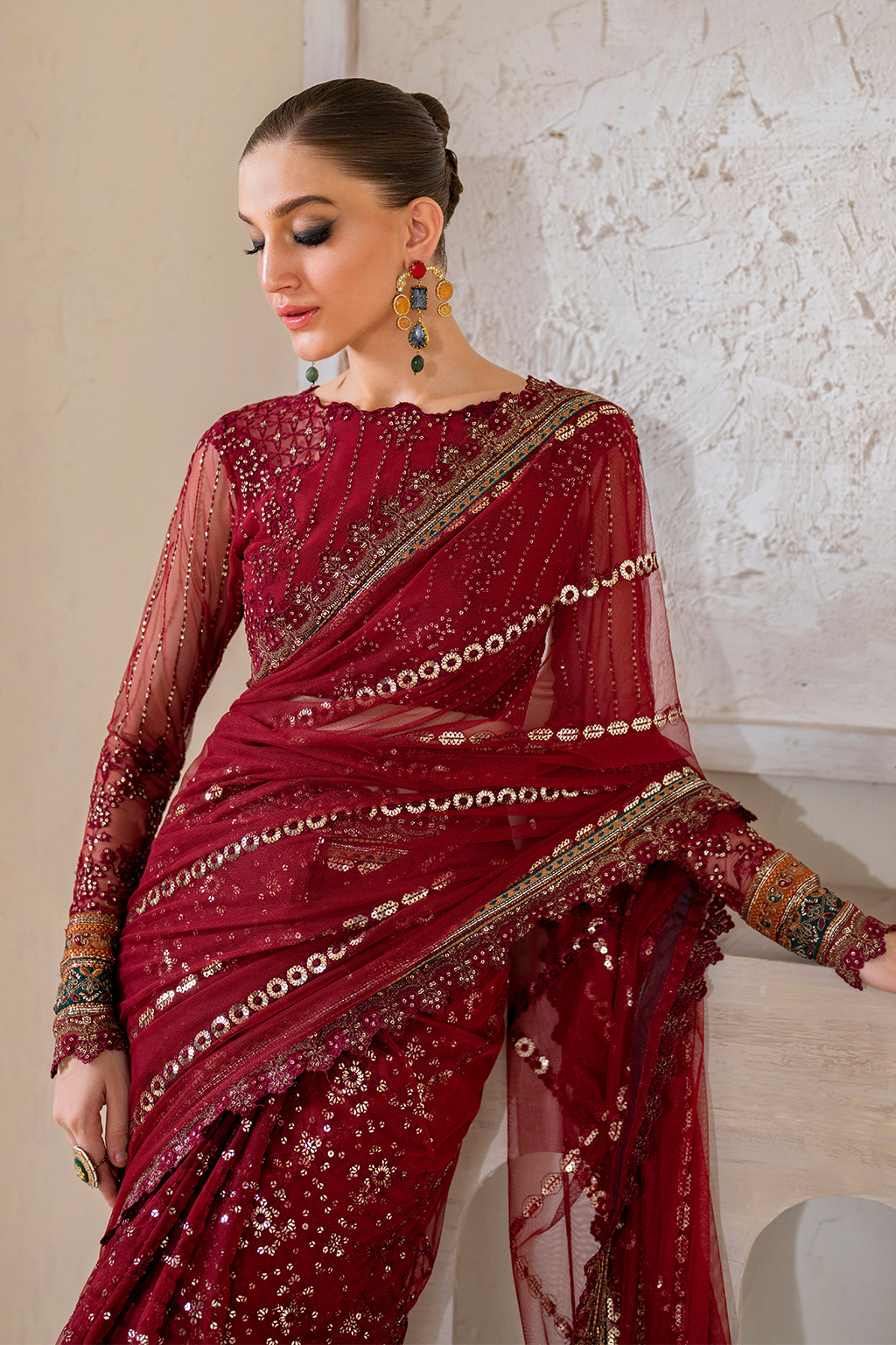 Iznik | Chinnon Chiffon | CC-49 Embroidered Net - by - Libasekhas UK - Registered Vendor of : Iznik - 100% Original Designer Dresss