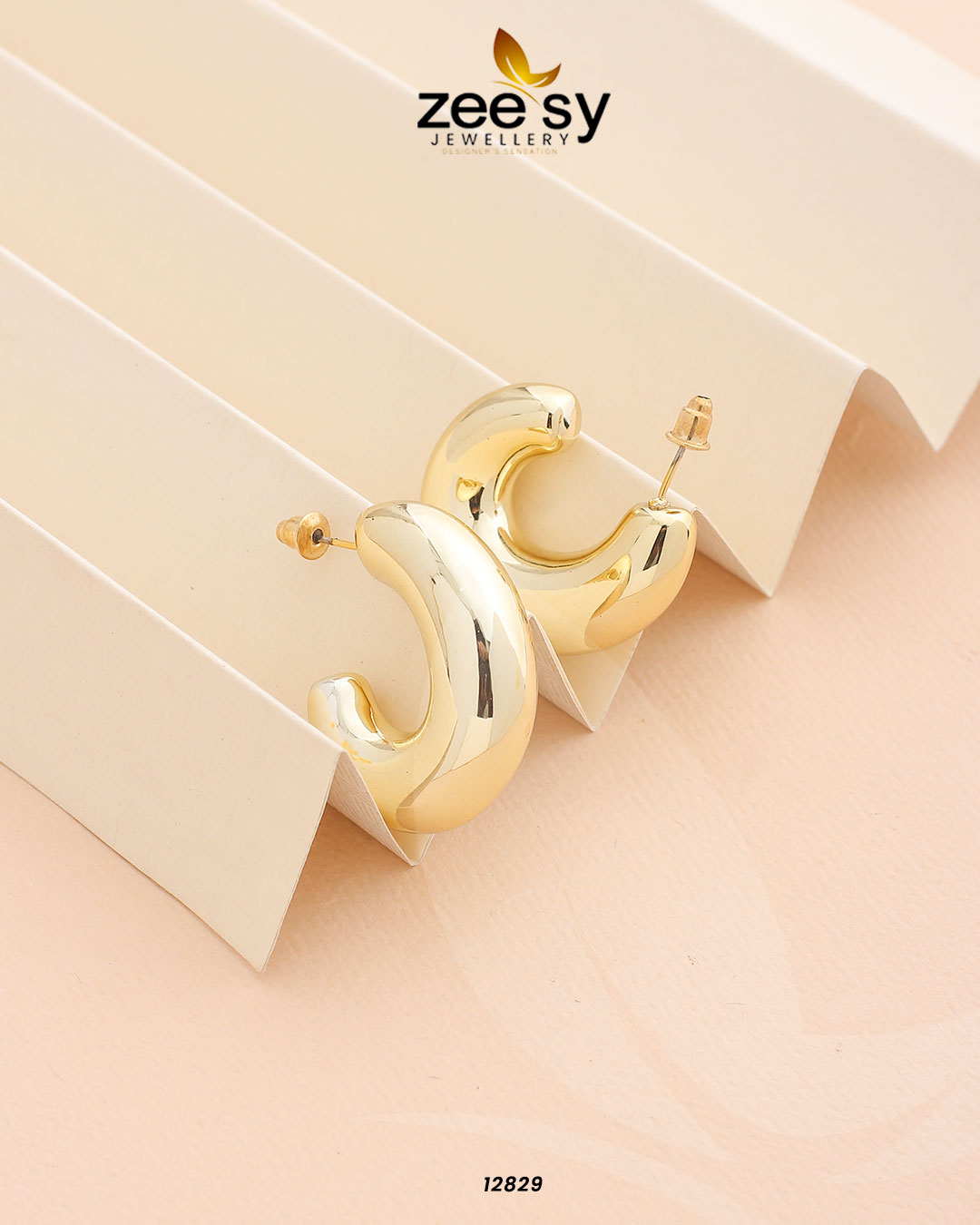 C-Type Stud Earrings - by - Libasekhas UK - Registered Vendor of : Zeesy - 100% Original Designer Dresss
