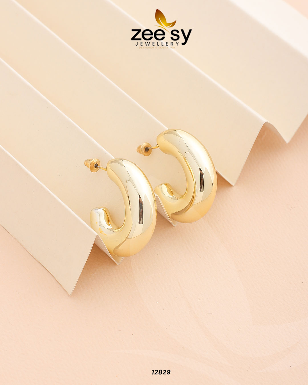 C-Type Stud Earrings - by - Libasekhas UK - Registered Vendor of : Zeesy - 100% Original Designer Dresss