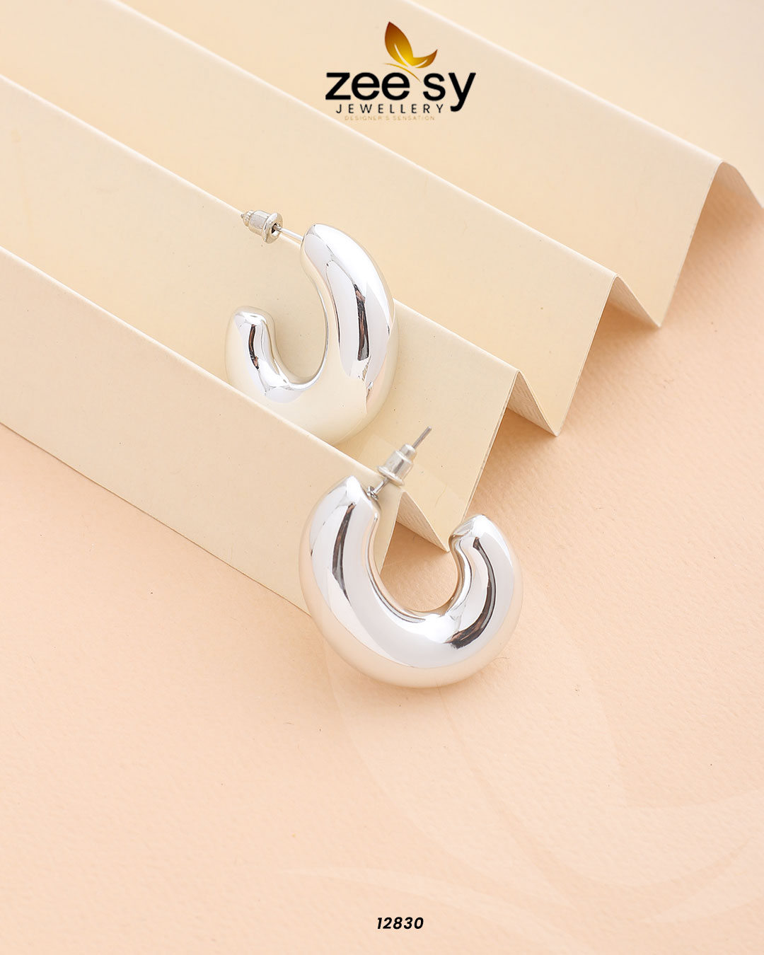 C-Type Stud Earrings - by - Libasekhas UK - Registered Vendor of : Zeesy - 100% Original Designer Dresss