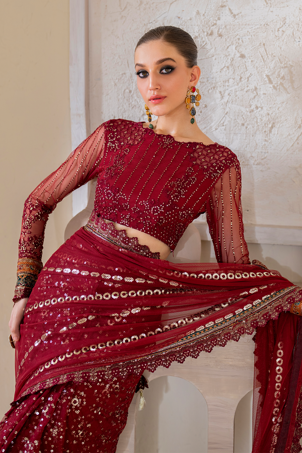 Iznik | Chinnon Chiffon | CC-49 Embroidered Net - by - Libasekhas UK - Registered Vendor of : Iznik - 100% Original Designer Dresss