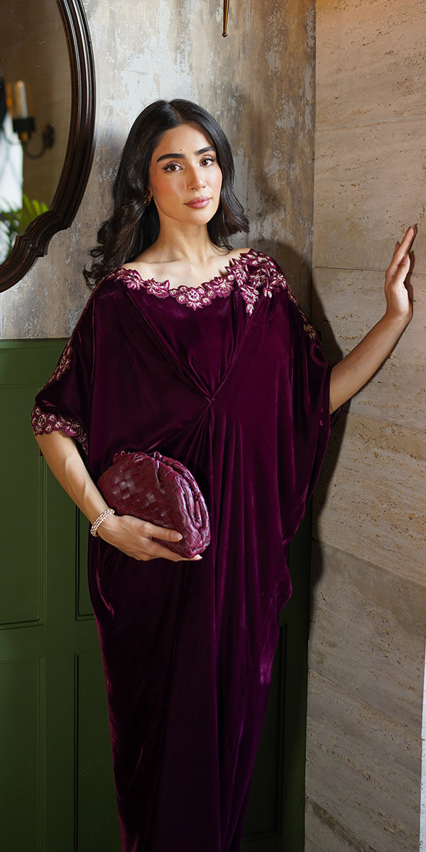 Erum Khan | Velvet Wisper | Wine Whisper - by - Libasekhas UK - Registered Vendor of : Erum Khan - 100% Original Designer Dresss