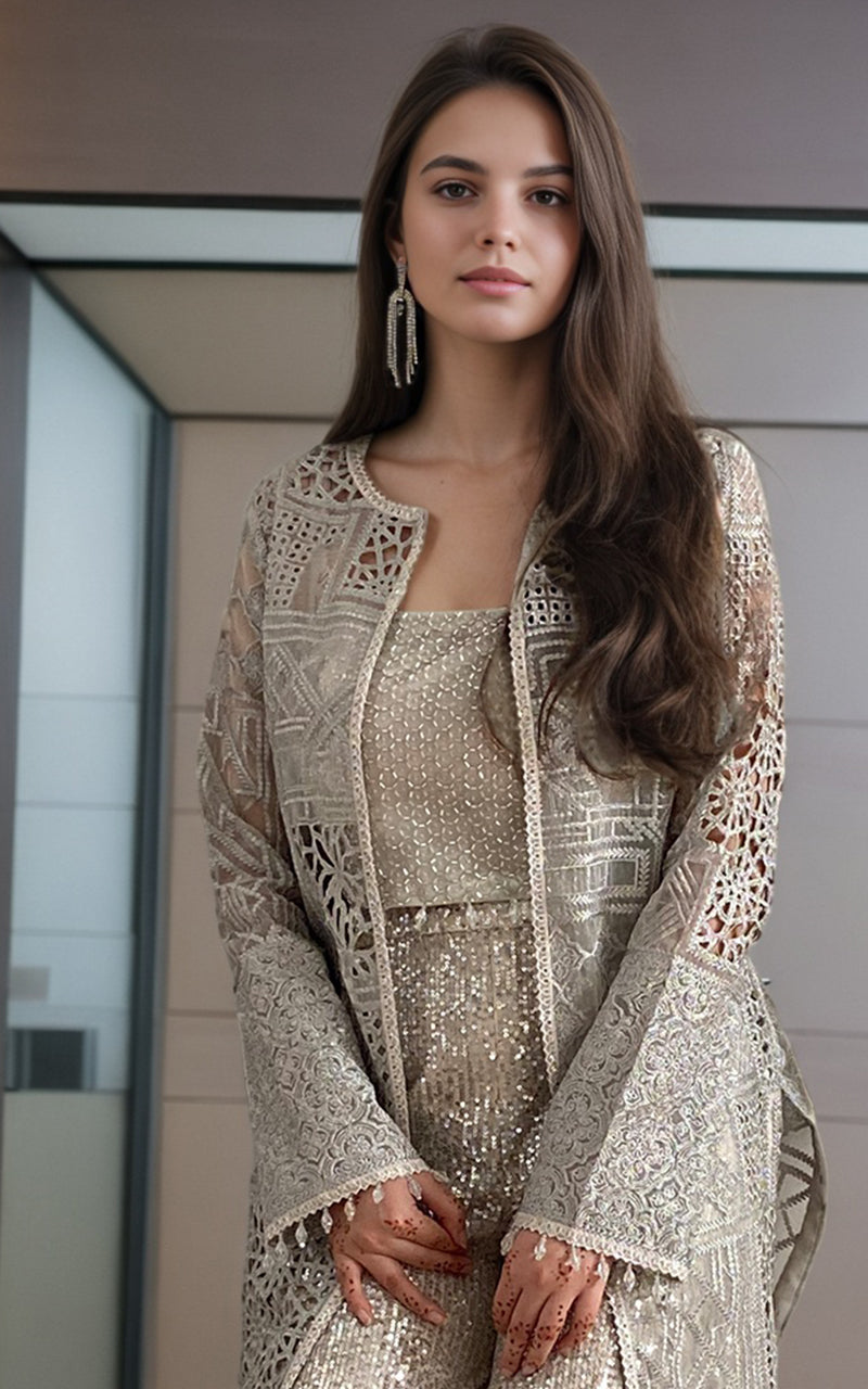 Threads and Motifs | Formal Dresses 25 | Organza Embroidered Jacket With Blouse - by Libasekhas UK - Registered Vendor of : Threads and Motifs - 100% Original Designer Dress