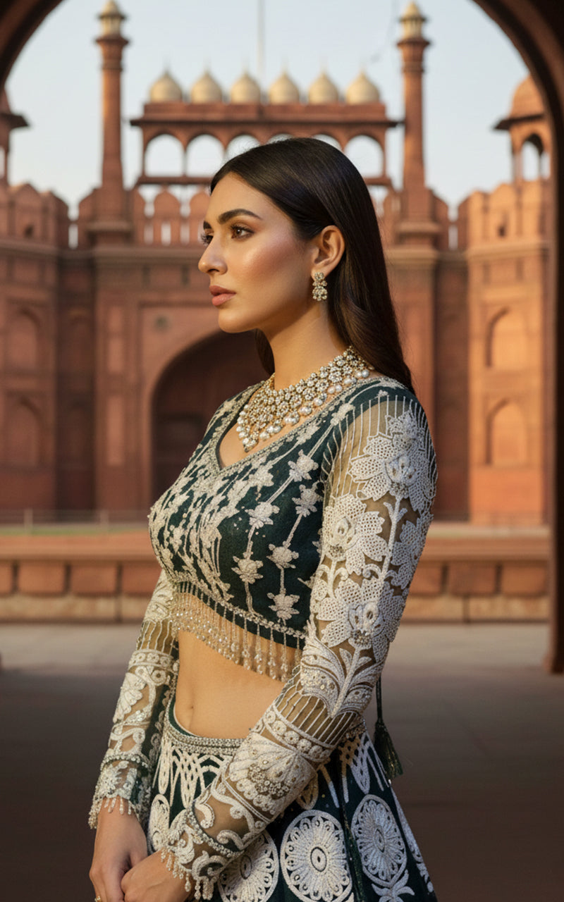 Threads and Motifs | Formal Outfits | Blouse With Lehenga - by Libasekhas UK - Registered Vendor of : Threads and Motifs - 100% Original Designer Dress