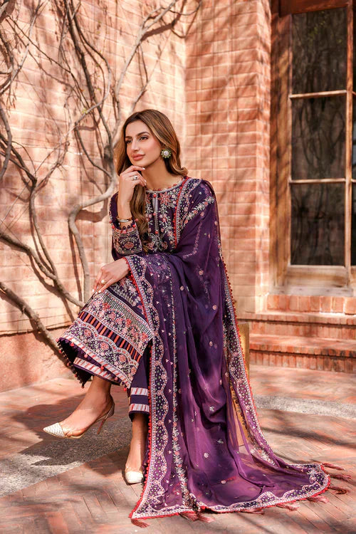 Farasha | Kaavish Lawn 24 | SHADOW BERRY - by - Libasekhas UK - Registered Vendor of : Farasha - 100% Original Designer Dresss