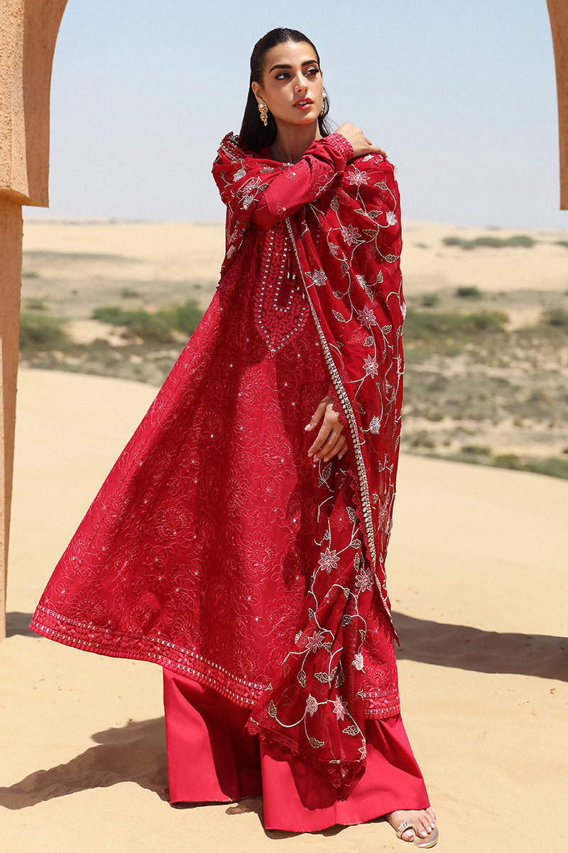 Cross Stitch | Eid Lawn 24 | VERMILLION SCARLET - by - Libasekhas UK - Registered Vendor of : Cross Stitch - 100% Original Designer Dresss