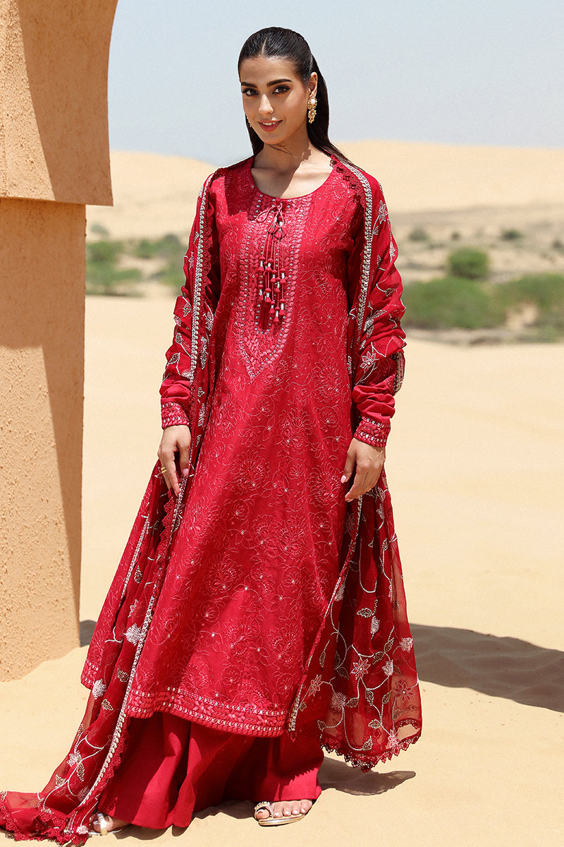 Cross Stitch | Eid Lawn 24 | VERMILLION SCARLET - by - Libasekhas UK - Registered Vendor of : Cross Stitch - 100% Original Designer Dresss