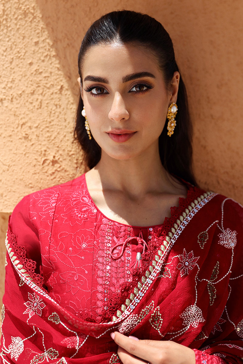 Cross Stitch | Eid Lawn 24 | VERMILLION SCARLET - by - Libasekhas UK - Registered Vendor of : Cross Stitch - 100% Original Designer Dresss