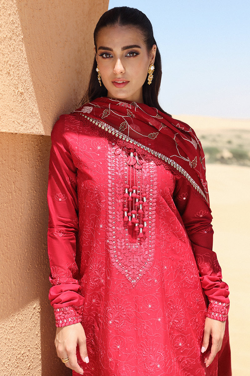 Cross Stitch | Eid Lawn 24 | VERMILLION SCARLET - by - Libasekhas UK - Registered Vendor of : Cross Stitch - 100% Original Designer Dresss