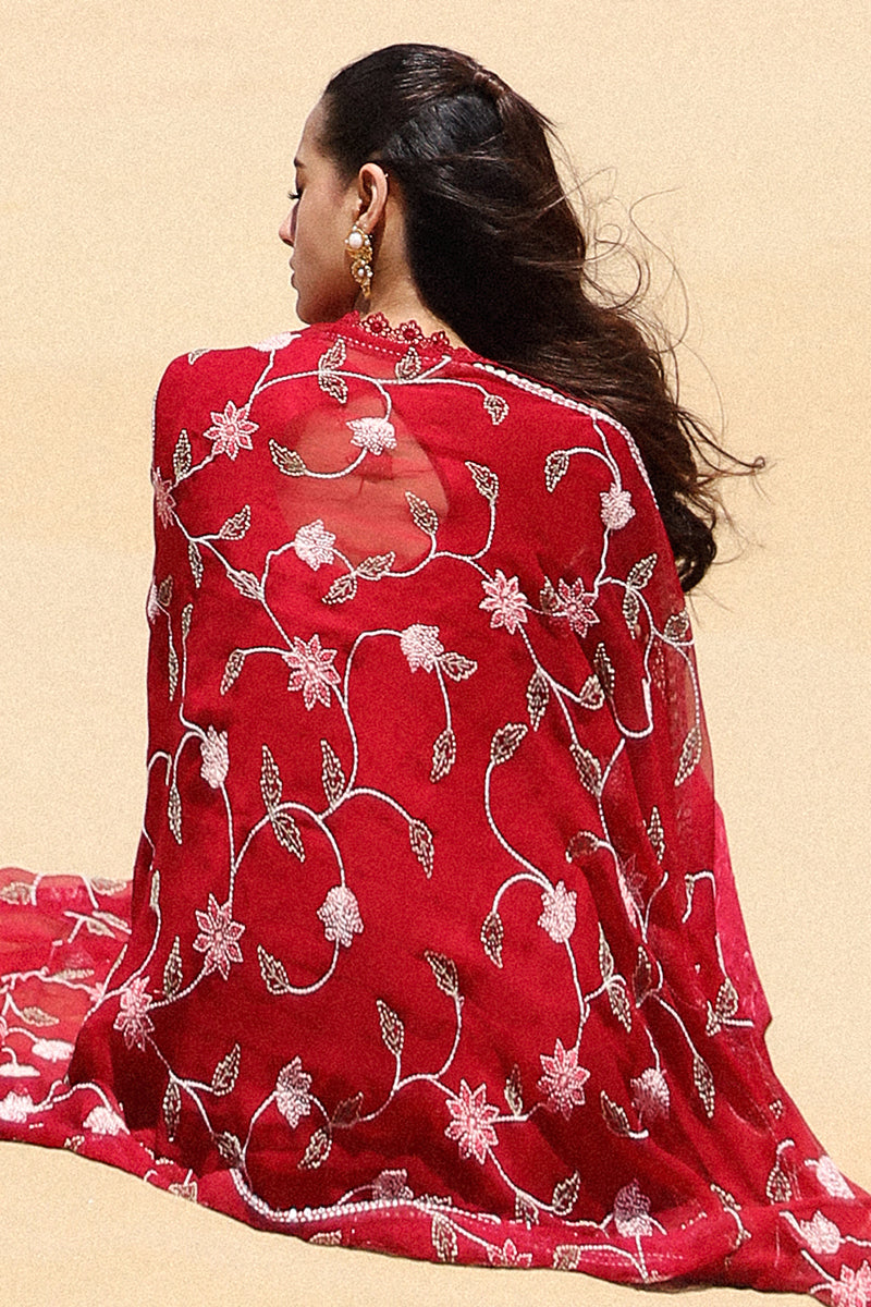 Cross Stitch | Eid Lawn 24 | VERMILLION SCARLET - by - Libasekhas UK - Registered Vendor of : Cross Stitch - 100% Original Designer Dresss