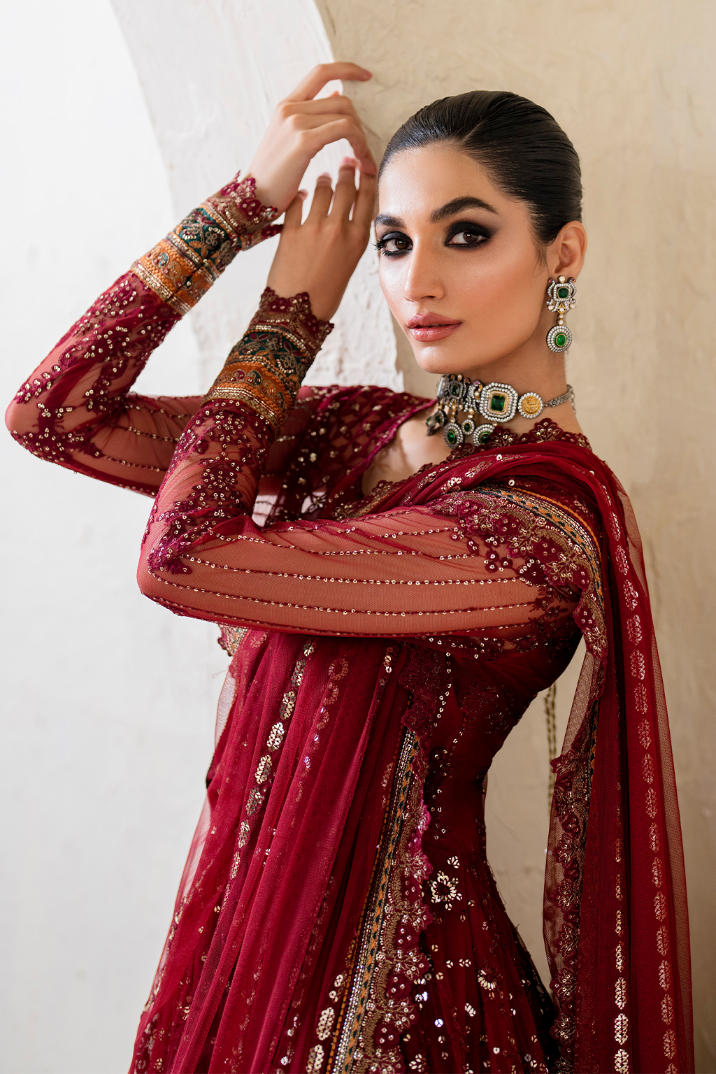 Iznik | Chinnon Chiffon | CC-49 Embroidered Net - by - Libasekhas UK - Registered Vendor of : Iznik - 100% Original Designer Dresss