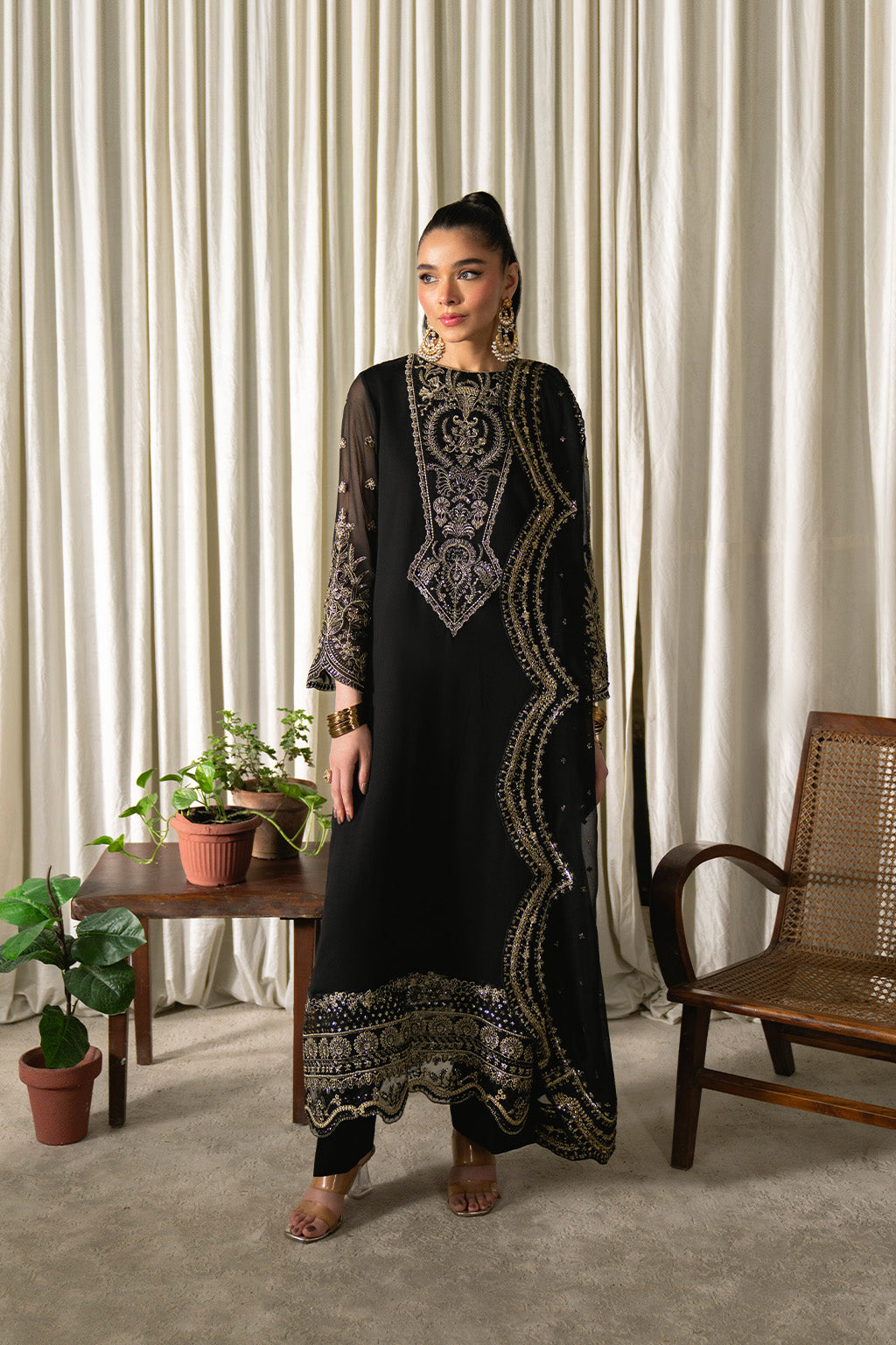 Neeshay | Ready to Wear Chiffon | RTW-CHFN-03 Black - by Libasekhas UK - Registered Vendor of : Neeshay - 100% Original Designer Dress