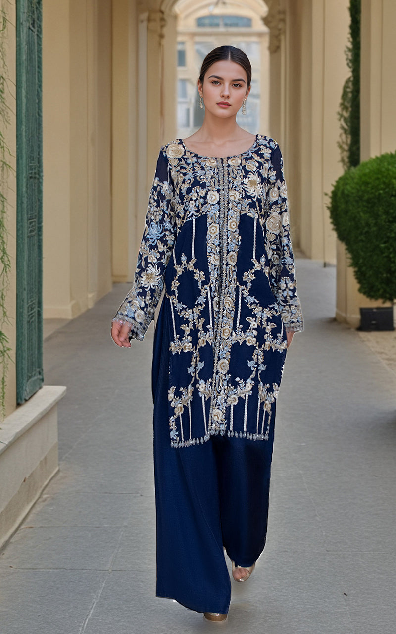 Threads and Motifs | Formal Dresses 25 | Chiffon Embroidered Shirt - by Libasekhas UK - Registered Vendor of : Threads and Motifs - 100% Original Designer Dress