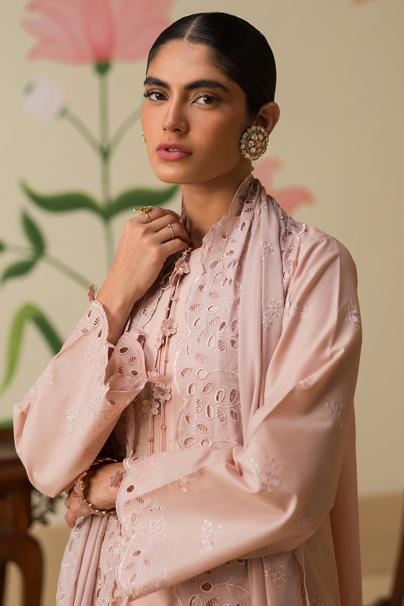 Cross Stitch | Chikankari Lawn 25 | PALE MAUVE - by - Libasekhas UK - Registered Vendor of : Cross Stitch - 100% Original Designer Dresss