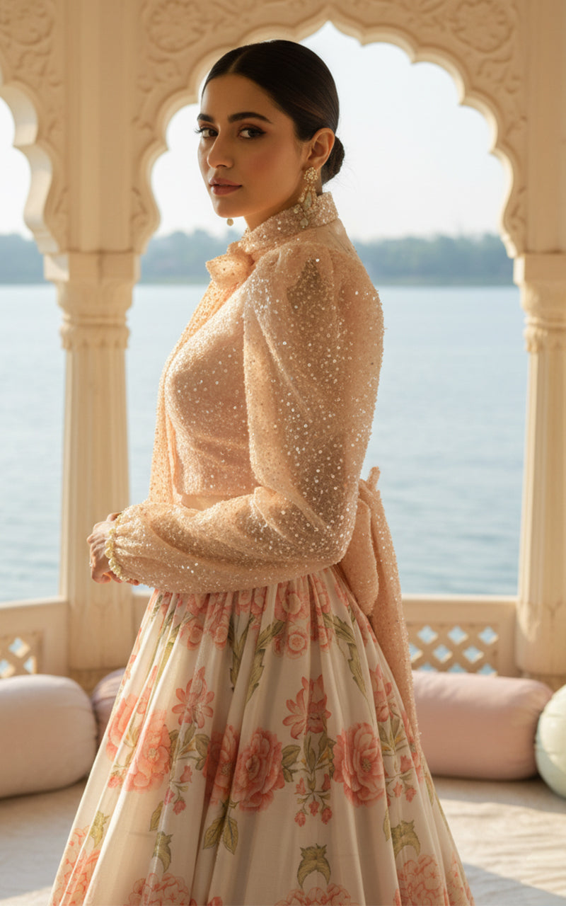 Threads and Motifs | Formal Outfits | Blouse With Printed Lehenga - by Libasekhas UK - Registered Vendor of : Threads and Motifs - 100% Original Designer Dress