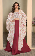 Threads and Motifs | Formal Dresses 25 | Embroidered Blouse With Printed Cape And Skirt - by Libasekhas UK - Registered Vendor of : Threads and Motifs - 100% Original Designer Dress