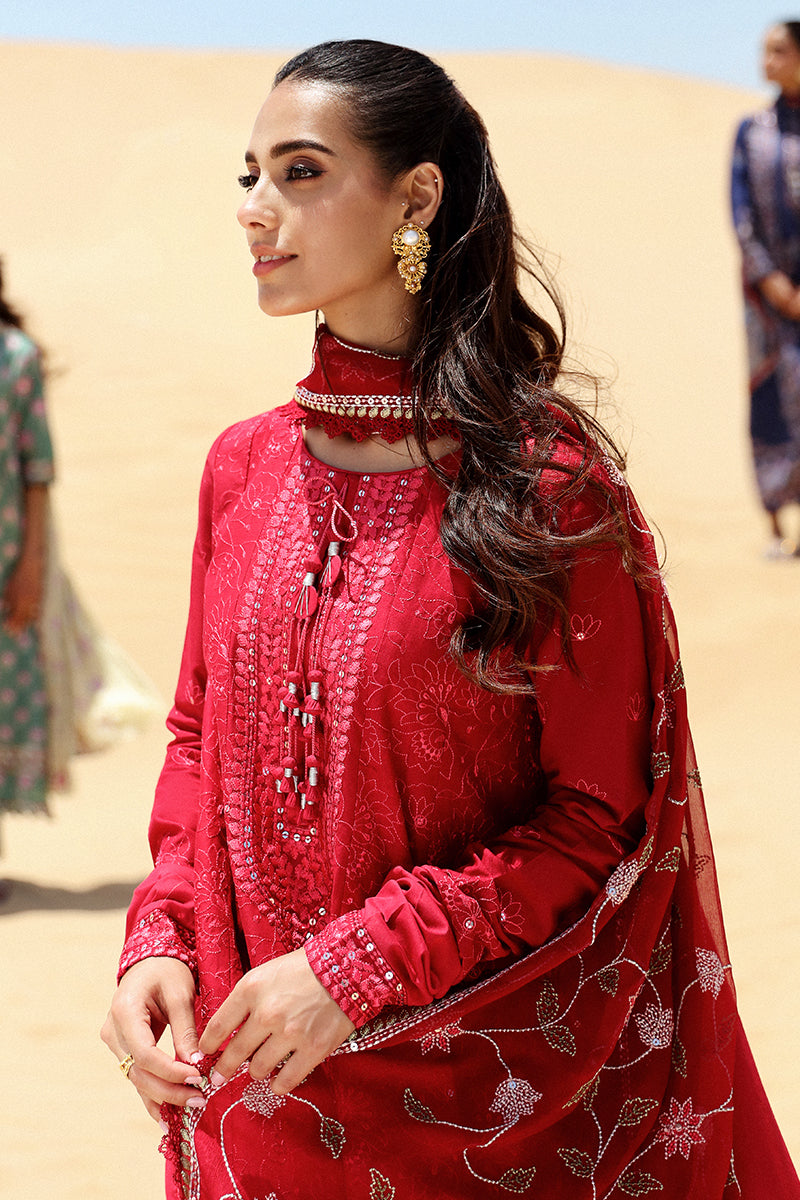 Cross Stitch | Eid Lawn 24 | VERMILLION SCARLET - by - Libasekhas UK - Registered Vendor of : Cross Stitch - 100% Original Designer Dresss