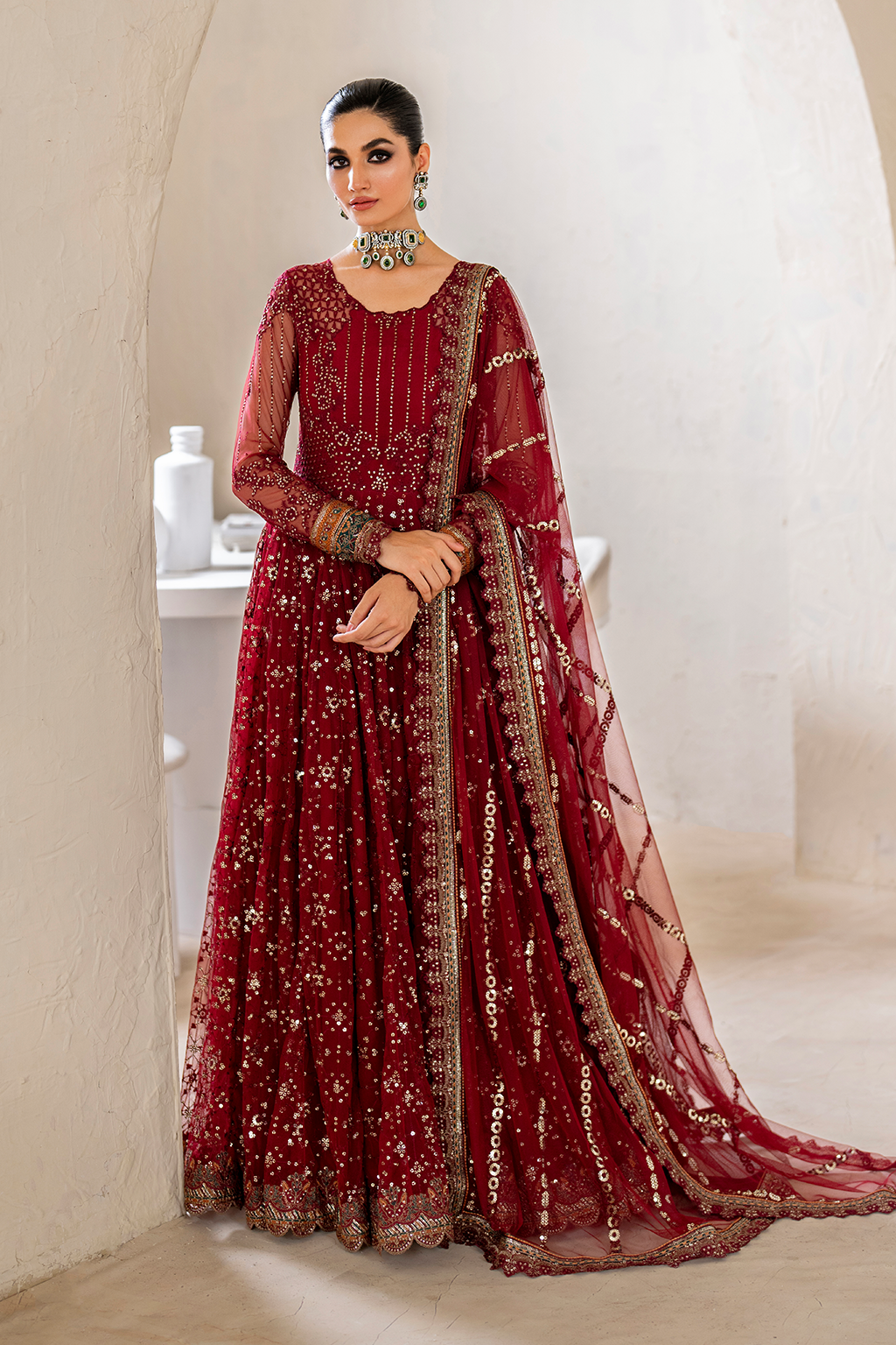 Iznik | Chinnon Chiffon | CC-49 Embroidered Net - by - Libasekhas UK - Registered Vendor of : Iznik - 100% Original Designer Dresss