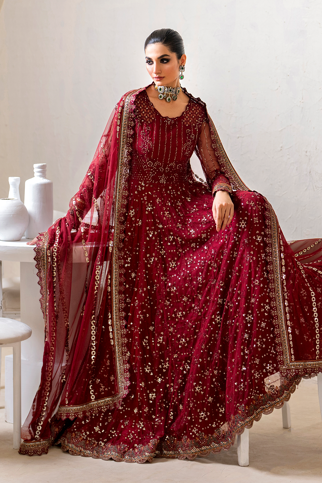 Iznik | Chinnon Chiffon | CC-49 Embroidered Net - by - Libasekhas UK - Registered Vendor of : Iznik - 100% Original Designer Dresss