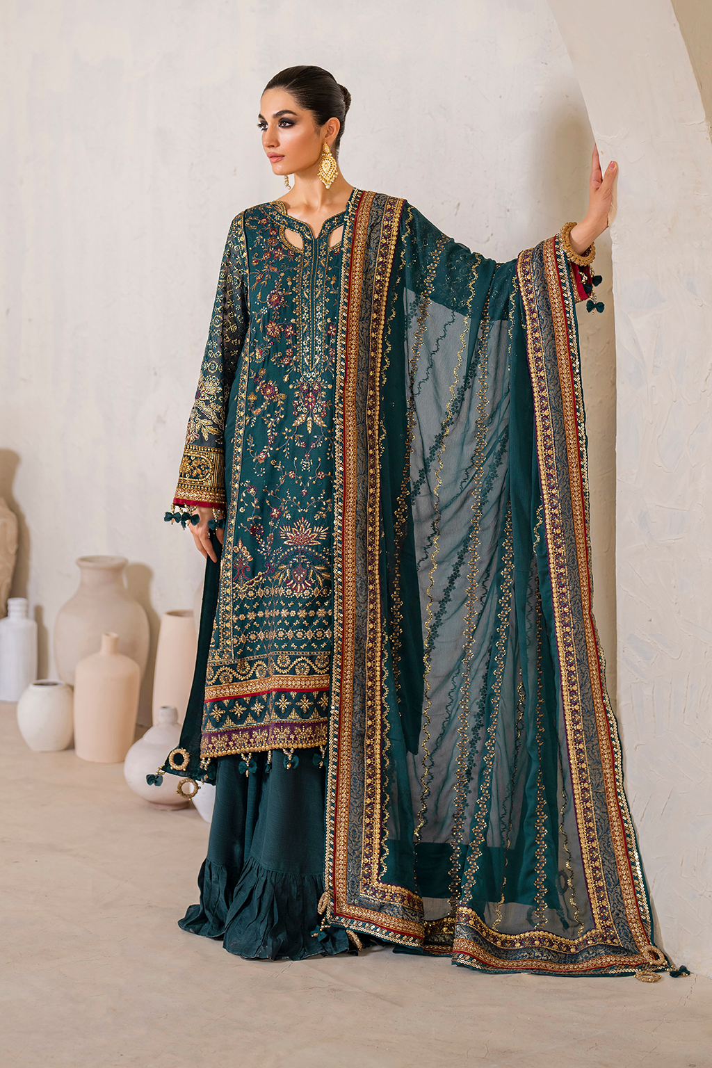 Iznik | Chinnon Chiffon | CC-46 Embroidered Chiffon - by - Libasekhas UK - Registered Vendor of : Iznik - 100% Original Designer Dresss