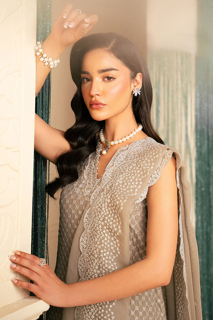 Cross Stitch | Luxe Atelier 25 | FEATHER GREY - by - Libasekhas UK - Registered Vendor of : Cross Stitch - 100% Original Designer Dresss