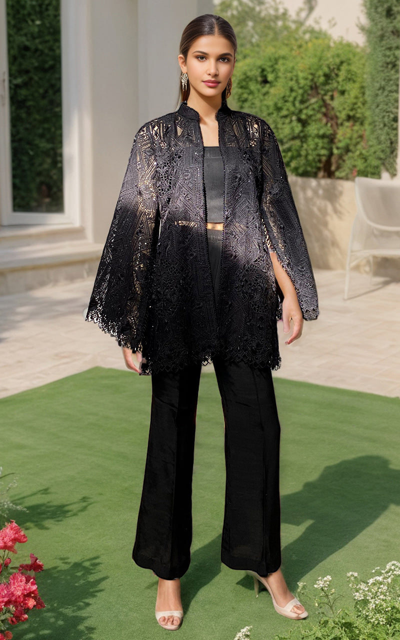 Threads and Motifs | Formal Dresses 25 | Organza Embroidered Jacket - by Libasekhas UK - Registered Vendor of : Threads and Motifs - 100% Original Designer Dress