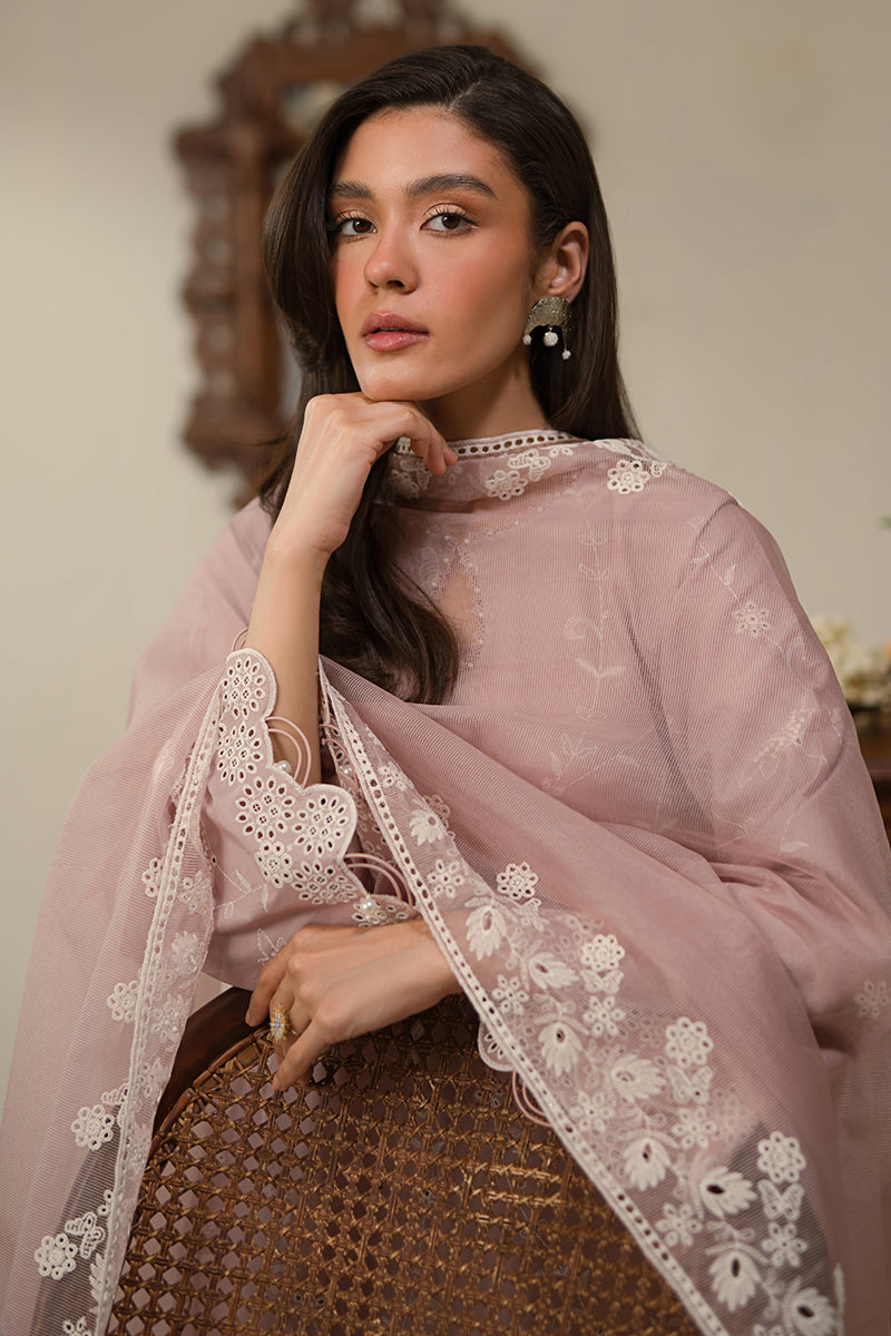Cross Stitch | Chikankari Lawn 25 | MAUVE GLAM - by - Libasekhas UK - Registered Vendor of : Cross Stitch - 100% Original Designer Dresss