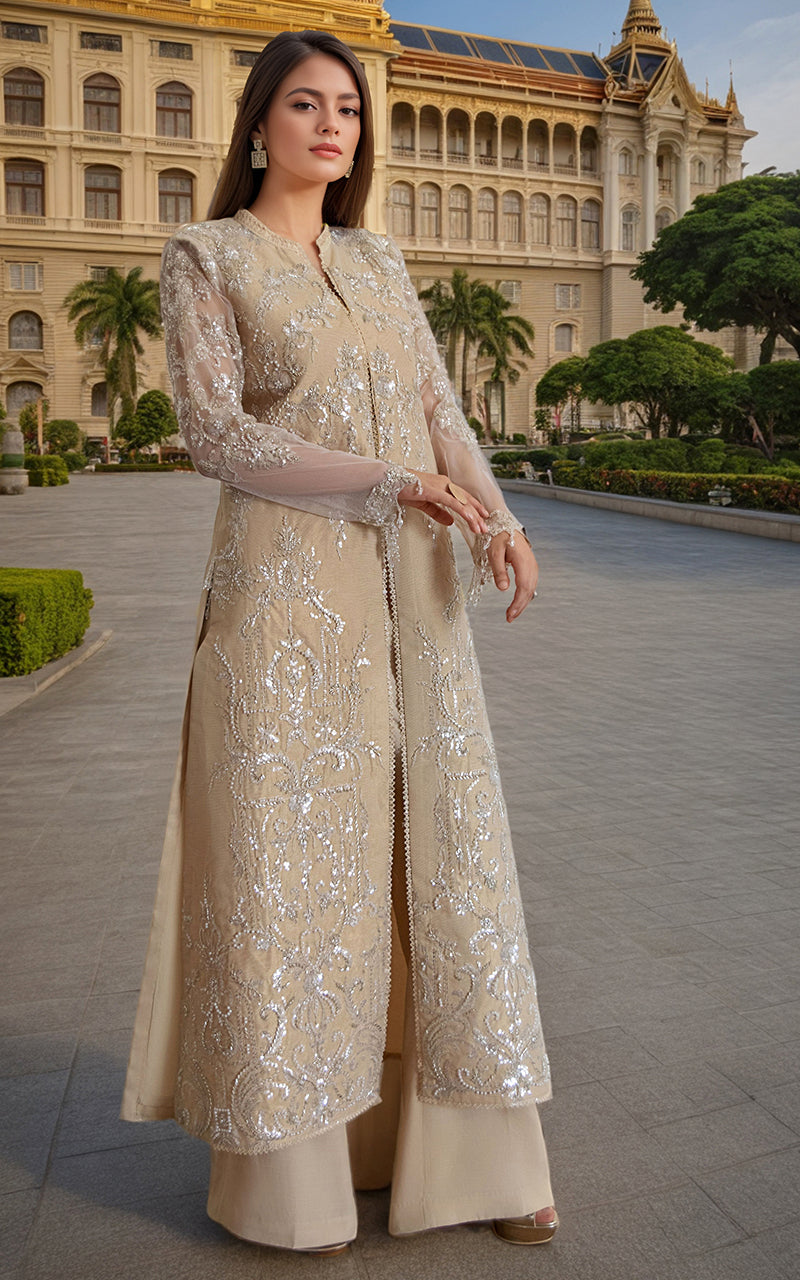 Threads and Motifs | Formal Dresses 25 | Net Embroidered Jacket - by Libasekhas UK - Registered Vendor of : Threads and Motifs - 100% Original Designer Dress
