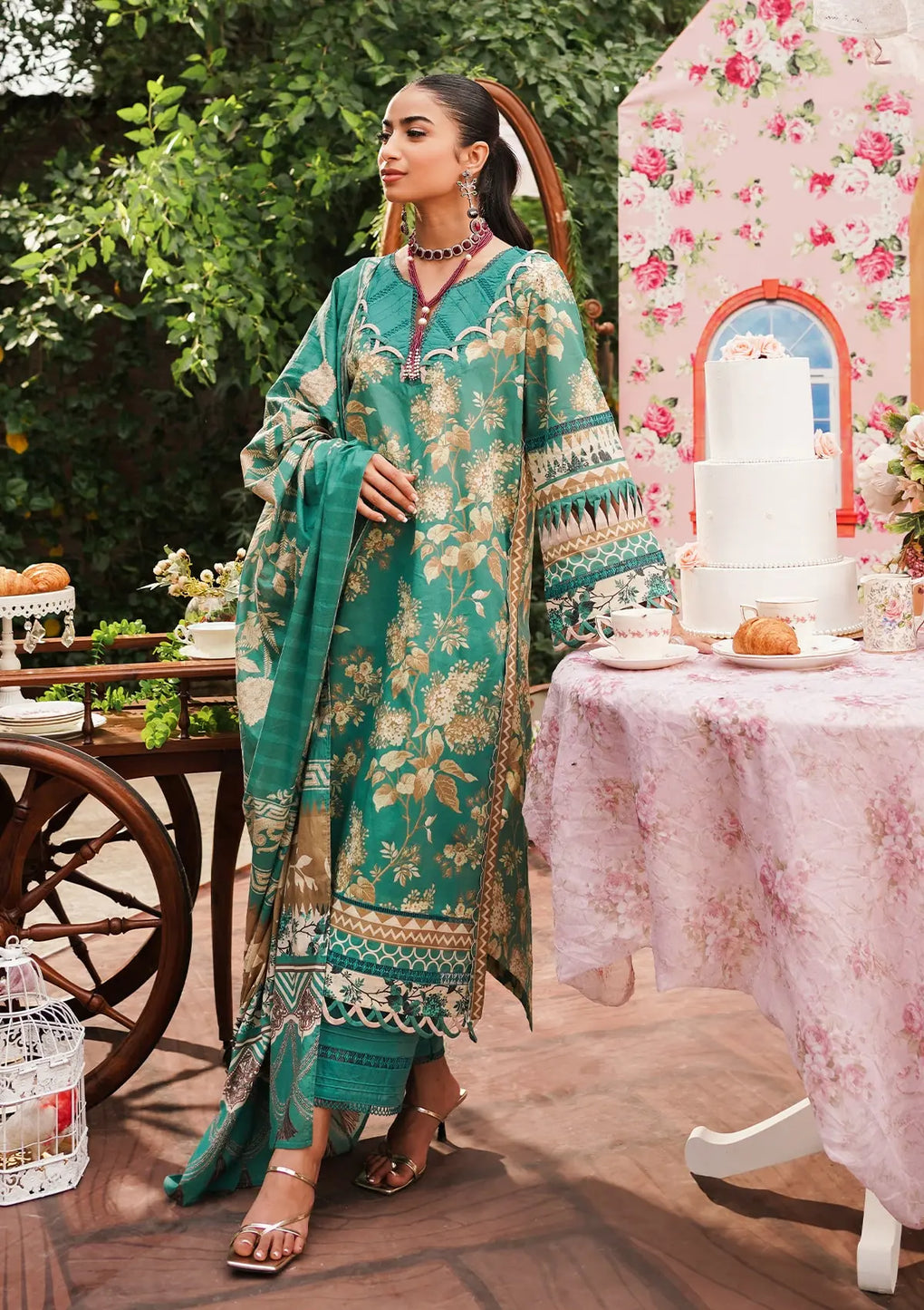 Elaf Premium | Printed Collection 24 | EEP-04B - Chic Teal - by - Libasekhas UK - Registered Vendor of : Elaf Premium - 100% Original Designer Dresss