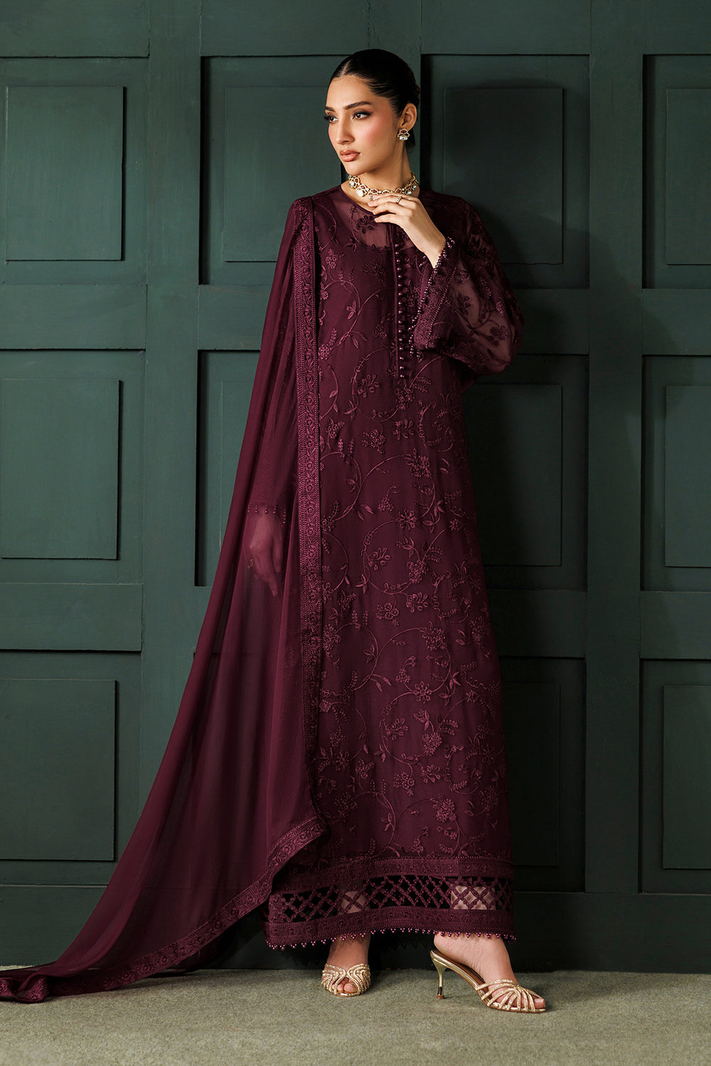 Baroque | Formals Collection | EMBROIDERED CHIFFON UF-4436 - by Libasekhas UK - Registered Vendor of : Baroque - 100% Original Designer Dress