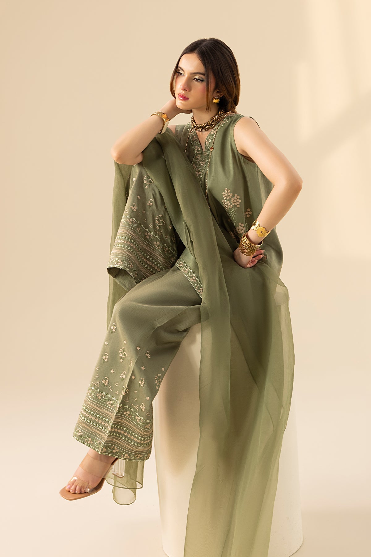 Erum Khan | Lillia Summer Edit | Olive Bloom - by - Libasekhas UK - Registered Vendor of : Erum Khan - 100% Original Designer Dresss