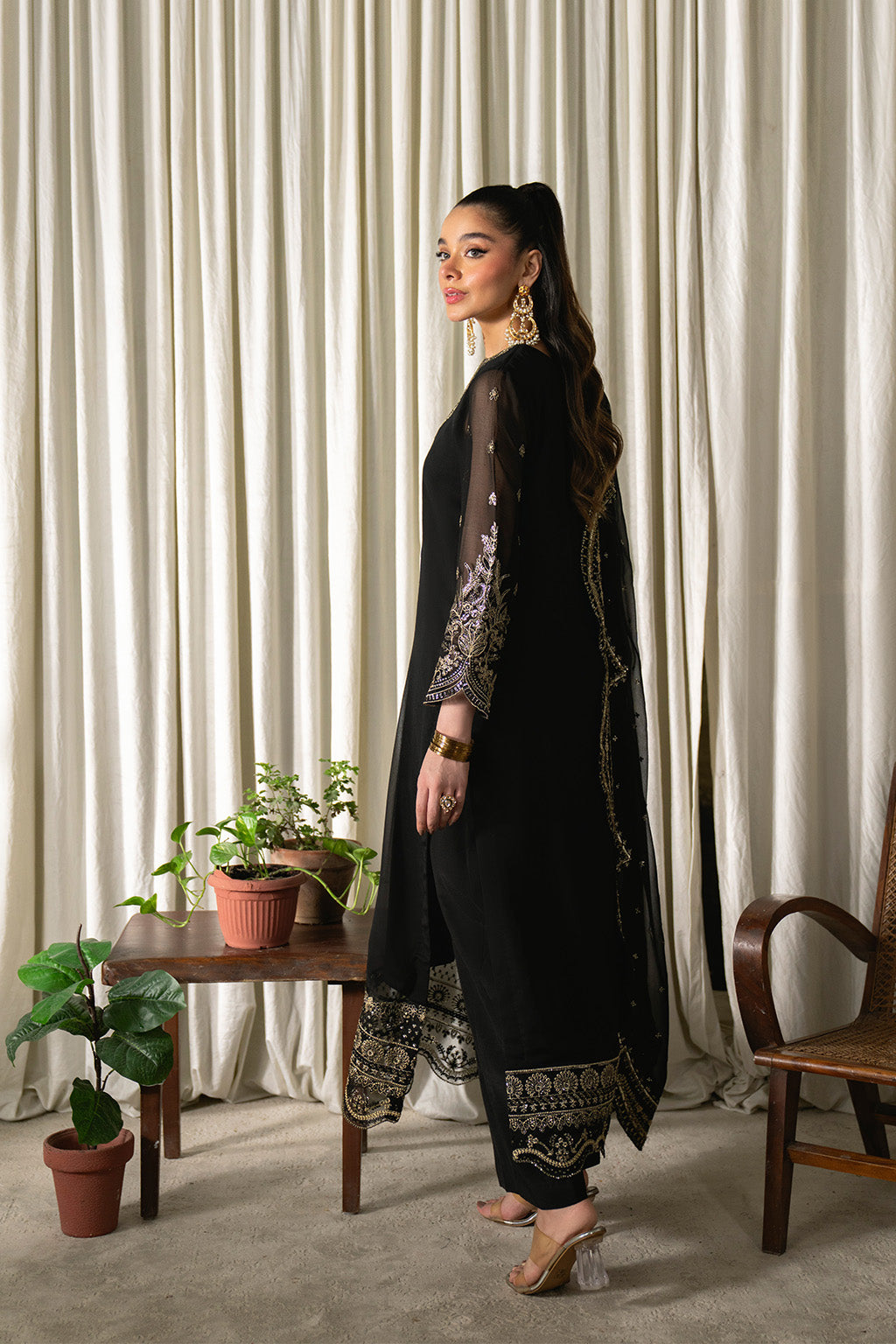 Neeshay | Ready to Wear Chiffon | RTW-CHFN-03 Black - by Libasekhas UK - Registered Vendor of : Neeshay - 100% Original Designer Dress