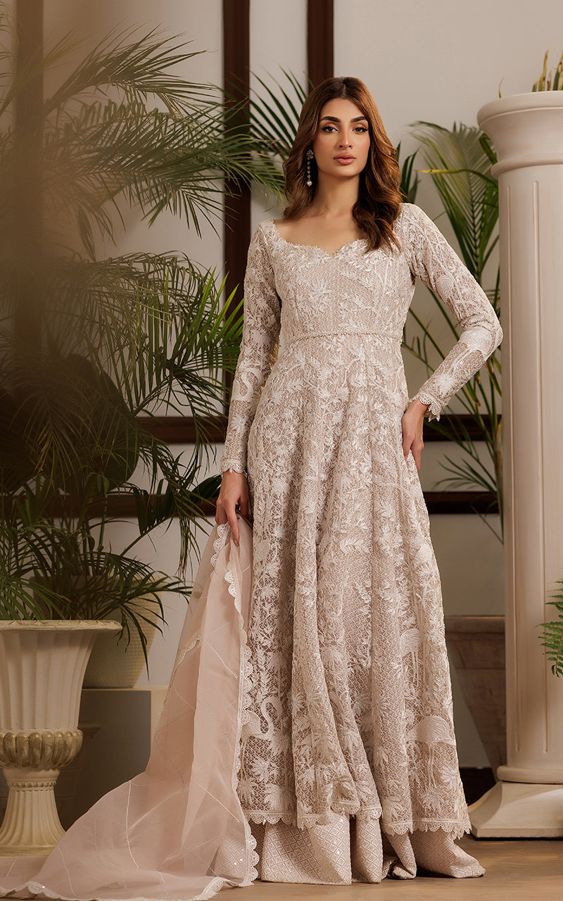 Threads and Motifs | Formal Dresses 25 | Net Embroidered Dress - by Libasekhas UK - Registered Vendor of : Threads and Motifs - 100% Original Designer Dress