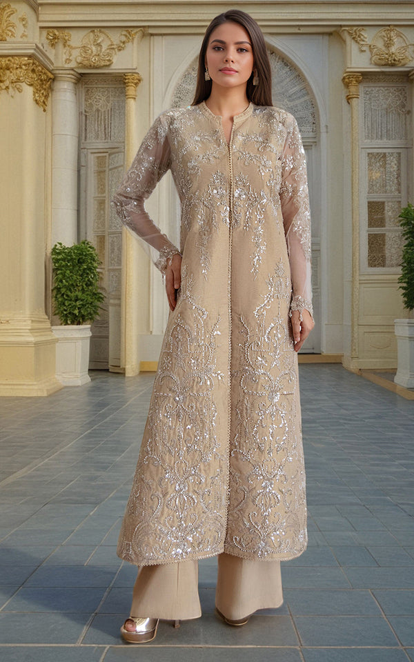 Threads and Motifs | Formal Dresses 25 | Net Embroidered Jacket - by Libasekhas UK - Registered Vendor of : Threads and Motifs - 100% Original Designer Dress