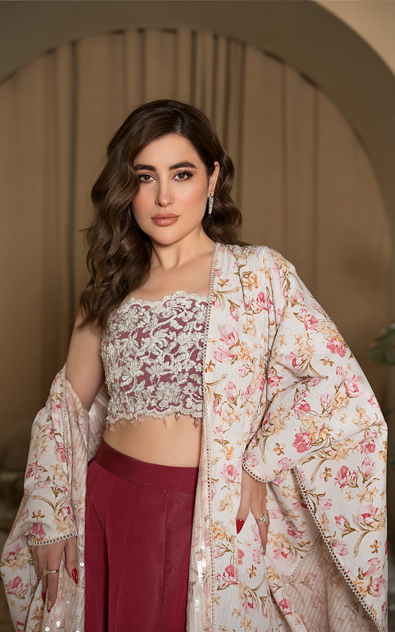 Threads and Motifs | Formal Dresses 25 | Embroidered Blouse With Printed Cape And Skirt - by Libasekhas UK - Registered Vendor of : Threads and Motifs - 100% Original Designer Dress
