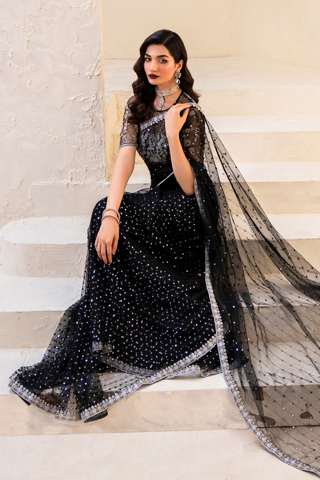 Iznik | Chinnon Chiffon | CC-50 Embroidered Net - by - Libasekhas UK - Registered Vendor of : Iznik - 100% Original Designer Dresss